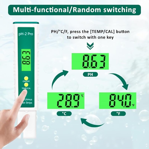 PH-mätare Digital Temp Multifunktionell Testare, 0.01 Hög Precision Vattenkvalitetstestare med