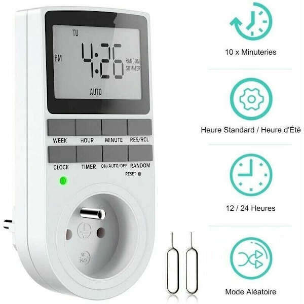 Digital programmerbar stikkontakt, ugentlig digital timer med LCD-skærm, 12H/24H/7 dage elektrisk stikkontakt timer, energibesparende til husholdningsapparater