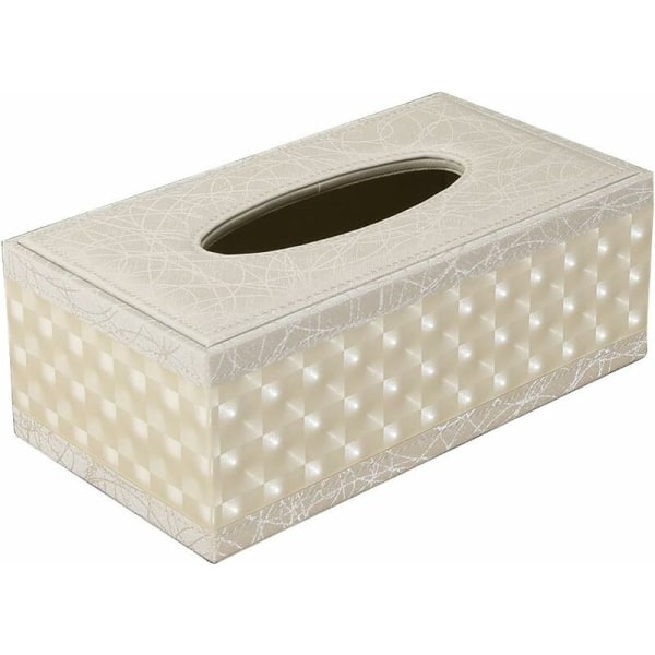Rektangulär PU-läder servettbehållare (Beige)-