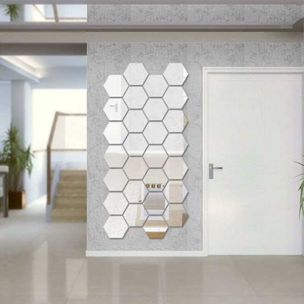 Kuusikulmainen peili kaapin oveen Geometrinen kuusikulmio Seinään kiinnitettävät peilit DIY Koristeellinen 3D Kuusikulmio Akryyli peili Kotiin Olohuoneeseen Sohva Tv-asetukseen