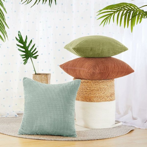 Set med 2 Super Mjuka Corduroy Stora Kuddfodral 60cm x 60cm, 24x24 Tum Rutmönster Solida Kuddskydd, Kvadratiska Kuddfodral för