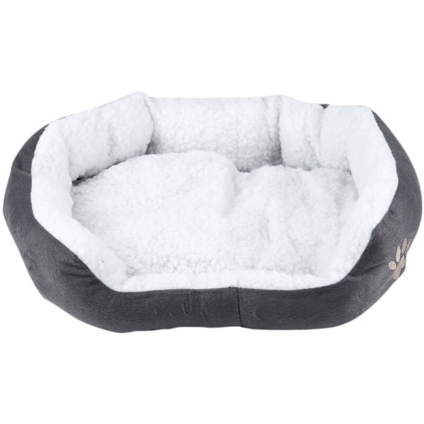 50x40cm Varm Tvättbar Fleece Sovbädd Korg med Kudde för Valp Hund Katt Grå