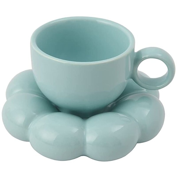 Blomster Kaffe Kopp og Skål Sett Søt Kopp og Skål Sett Keramisk Kaffe Kopp med Skål Solsikke Latte Kopper 6.7 Oz Himmelblå