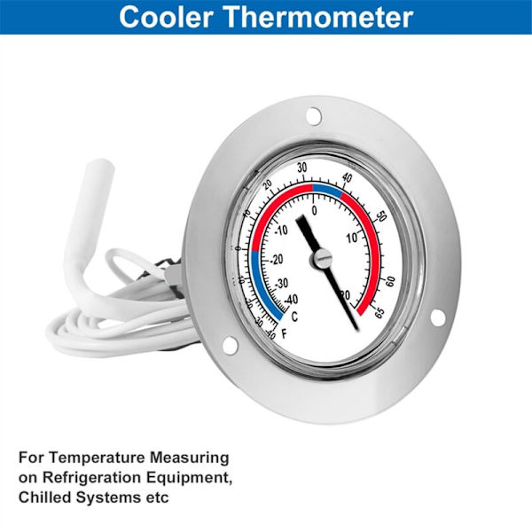 Kyltermometer Kapillär Kylskåpsmätare, -40 till 65℉ / -40 till 20℃, 2 Tums Urtavla Rostfritt Stål Panelmontering