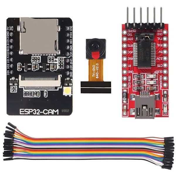 ESP32-CAM WiFi + Bluetooth-modul ESP32 CAM WiFi-utvecklingskort med OV2640 2MP-kameramodul + 20-stifts bygelkabel