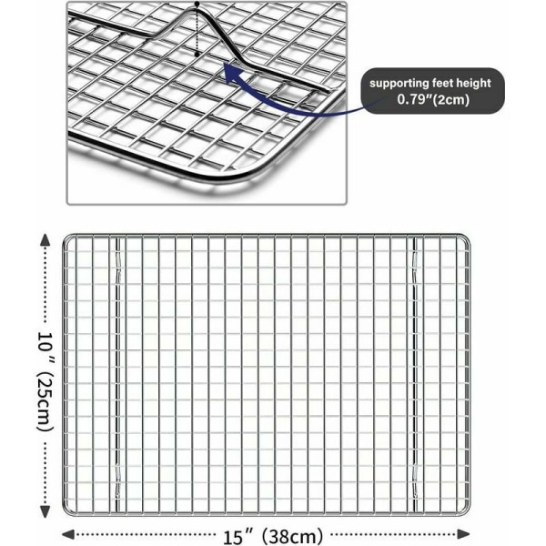 2 stk. Køle- og bagerist i 100 % rustfrit stål 304, 38252 cm, pålidelig og rustfri ovn, perfekt til madlavning og grillning-