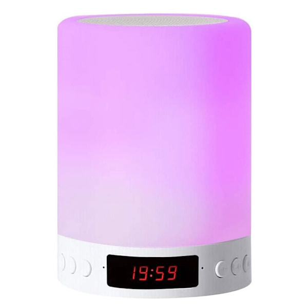 Bluetooth-kaiutinlamppu, älykäs LED-yövalo herätyskellolla, jossa 3 himmennettävää kosketustilaa ja 7 väriä