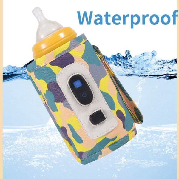 Universell USB-mjölkvarmare Resväska för barnvagn Isolerad väska Digital display Babyflaskvärmare -Gul Camouflage