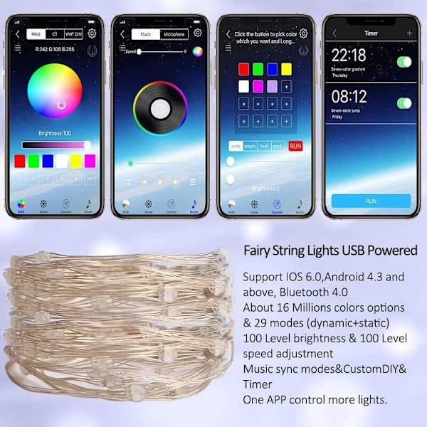 Dekorativ lampa String Inomhus USB Bluetooth Mobil APP Intelligent Styrning Koppartrådslampa String (5m)