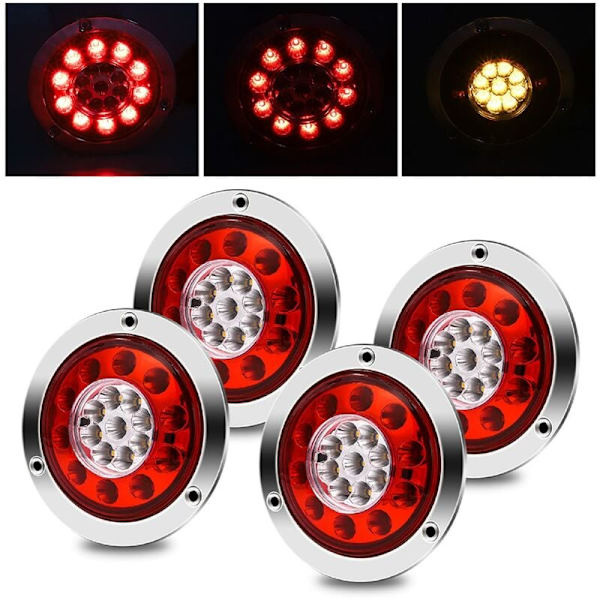 Truck Baglygte, Rund 19 LED Trailer Brems Stop Sving Baglygter 4PCS Vandtæt Dobbelt Farve Baglygte Indikatorlampe 12V 24V