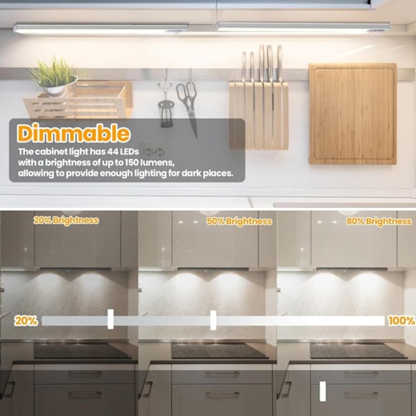 CGD-T054 Skåpslampa med Rörelsesensor, 2-pack LED Under-enhetslampa, Köksbelysning, USB Laddningsbart Batteri, Lampa för Garderob, Trappor