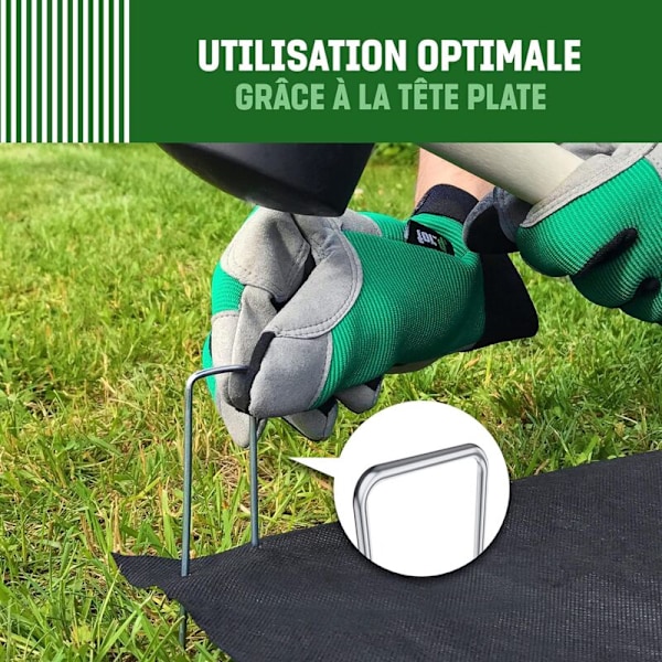 Galvaniserade stålfixeringspinnar (50 stycken) - Stark fixering av häftklamrar för marktäckningsduk, nät och nät - 150 mm lång, 30 mm bred, Ø 3 mm Sktooy