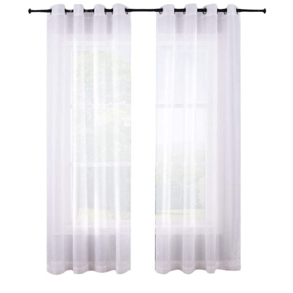 210 cm hvide gardiner med øjer, sæt med 2 paneler, vinduesgardiner i halvgennemsigtigt polyester, voile-look gardiner til soveværelset