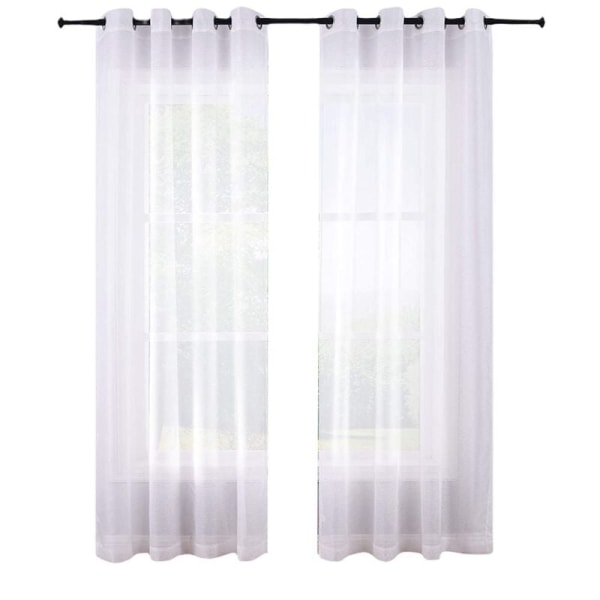 210 cm vita gardiner med vita öljetter set om 2 paneler fönster halvgenomskinliga gardiner polyester voile look gardiner för sovrum