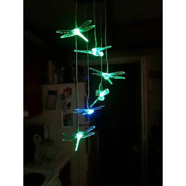 Solcelled Vindklokker Dragonfly Bevægelig LED Lys Farveskiftende til Havehave Vindklokker Lampe Tilbehør Hjem Decor (Tilfældig Farve)