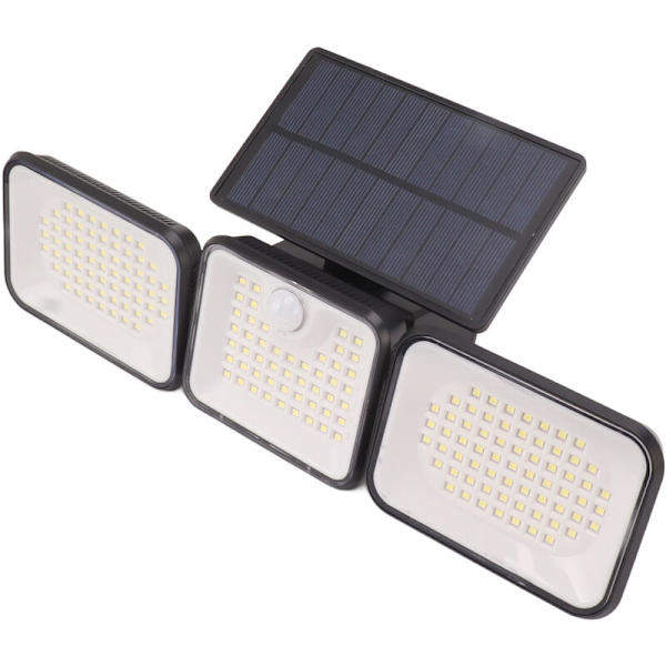 180 LED Solcellelys Utendørs, 6000-7000K, Super Lyssterk, med 3 Justerbare Hoder, IP65, med Bevegelsessensor