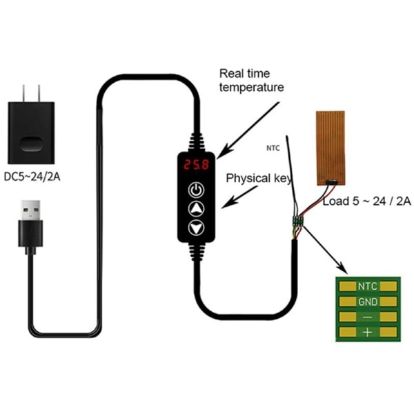 USB Mini Termostatkontakt LED Digital Kontrol Temperaturregulator Termometer Termoregulator DC 5-24V 12V