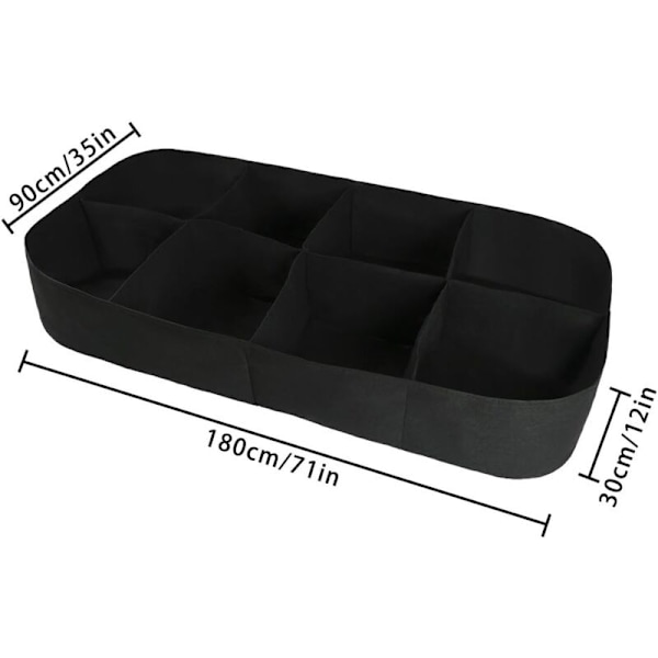Set med 8 upphöjda planteringslådor i tyg, 30 cm höga, rektangulära 180 cm långa × 90 cm breda, andningsbara planteringsväskor i tyg för grönsaker, örter och blommor