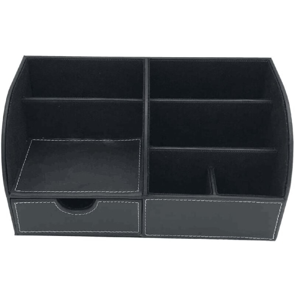 PU Leather Desk Organizer with 4 Compartments, Card/Pencil/Mobile Phone Holder Office Desk Supplies Holder (Black)