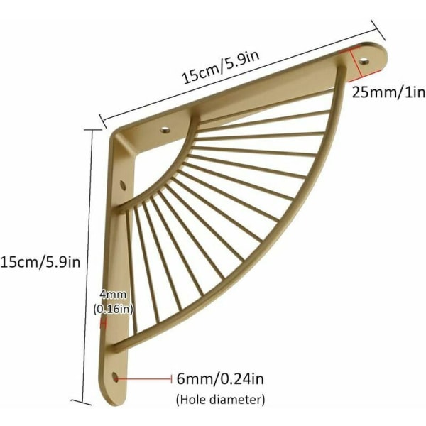 Leijuva metalli kullanvärinen viuhkamainen kolmiohyllyn kannatin, 2 kpl ripustusseinäkulmakannattinta ravintolaan/toimistoon/kodin sisustukseen (15cm/5.9in)