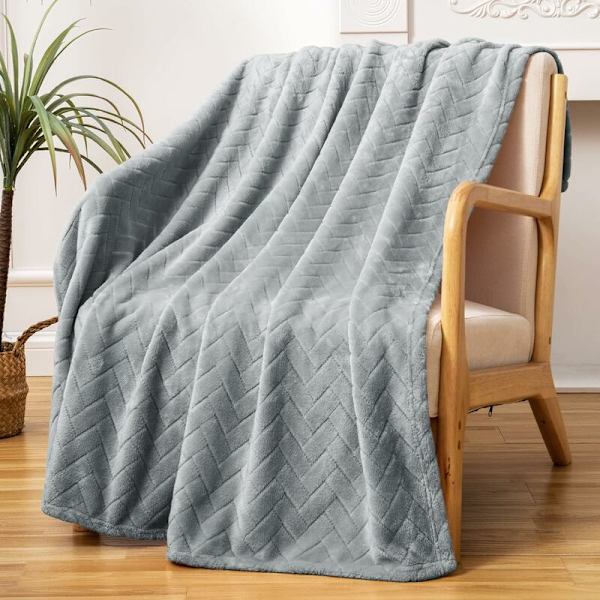 Myk plysj teppe, Queen Size sofa teppe, mykt og fluffy sofa dekorativt teppe - koselig og lett, lysegrå, 127 x 152 cm