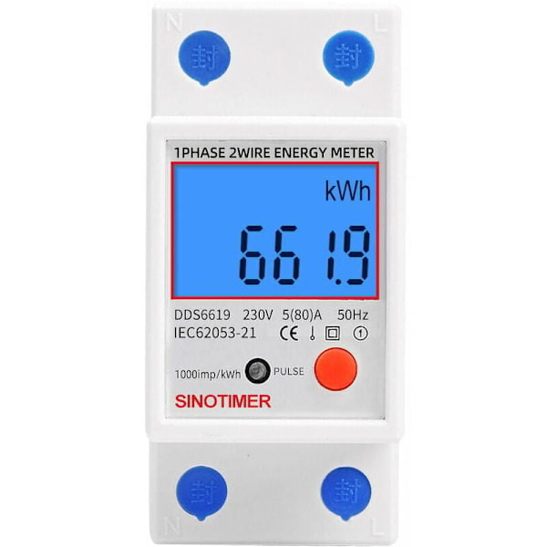 Enfasig elmätare, 80A max modulär, enkel tariff, LCD-display...