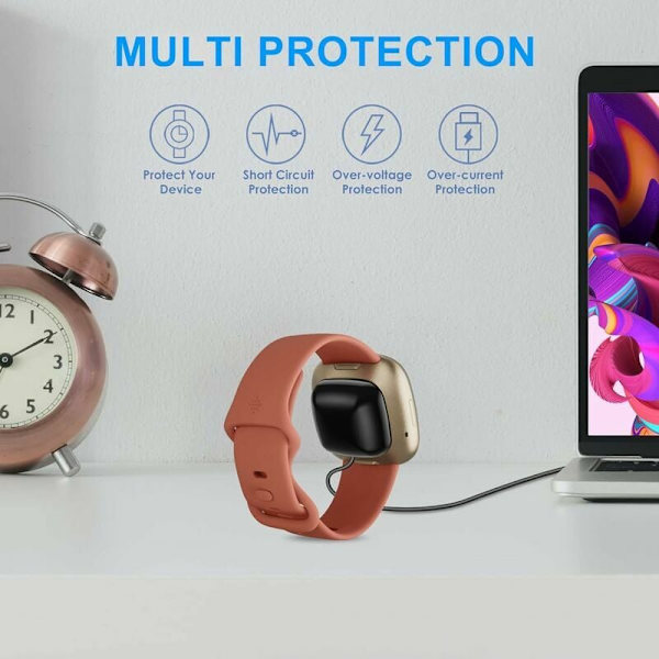 Oplader Kompatibel med Fitbit Versa 4 / Fitbit Sense 2 / Fitbit Versa 3 / Fitbit Sense, Udskiftningskabel til Sense, Sense 2, Versa 3, Versa 4 Oplader