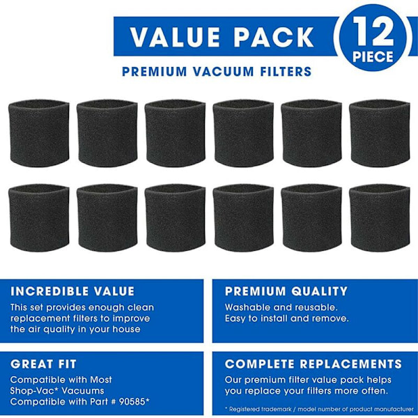 Vaahtomuovihihansuodatin imurille, yhteensopiva Shop Vac 90304 90585 -märkä-/kuivaimuri, Shop Vac -suodattimet
