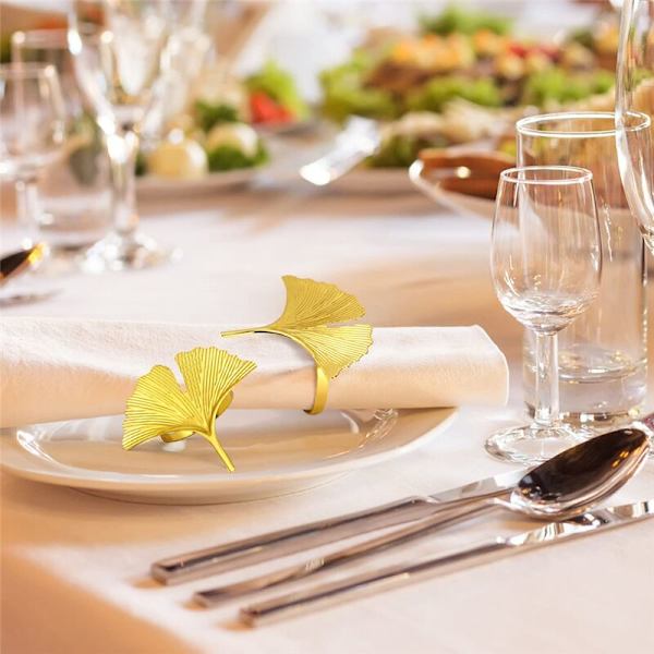 Set med 6 servettringar, Ginkgo-blad servettringar bröllop servett spänne för Thanksgiving bordsdekoration