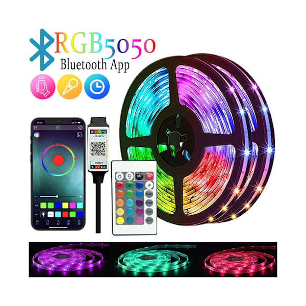 LED 2M, PSTAR USB Bluetooth RGB LED-remsa TV-bakgrundsbelysning, Självhäftande LED-remsa med app, med fjärrkontroll för 40\"-60\" HDTV, PC, sovrum, P