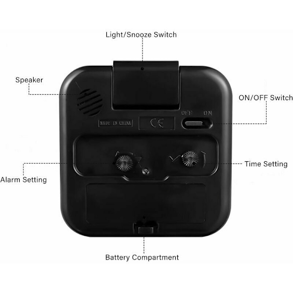 Tyst Analog Alarmklocka utan Tickande, Skonsam Väckning med Snooze och Belysningsfunktioner, Batteridriven, Enkel Inställning, Svart.