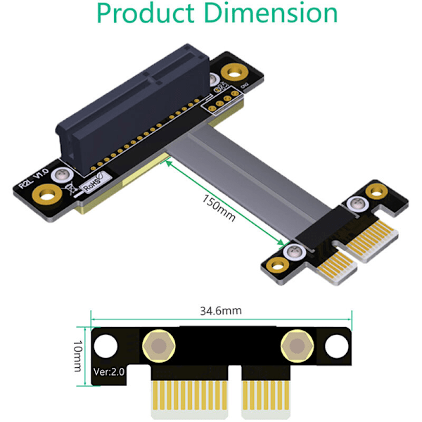 PCIE PCI Express 4X til 1X Forlængerkabel PCI-E 1X til 4X Forlængerkabel Vertikal 90 Grader Båndkabel, 15cm