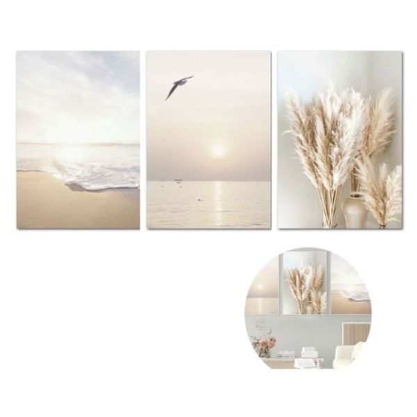 30 x 40 cm，Set of 3 wall posters, elegant, for living room, bedroom, without photo frame, sunset and beach motif