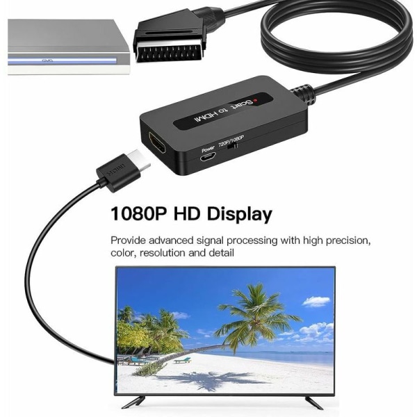 SCART til HDMI-konverter med HDMI- og SCART-kabler, Scart til HDMI-konverter, Full HD 720P/1080P Output HDMI SCART-adapter