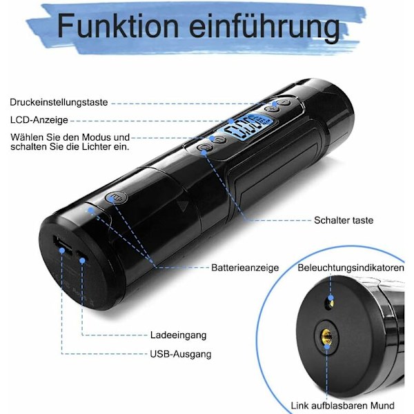 Elektrisk Bil Luftpumpe Kompressor med 12V 150 PSI Batteri Bærbar Luftkompressor med LCD Display Digitalt Trykmåler med USB Kabel til Cykel