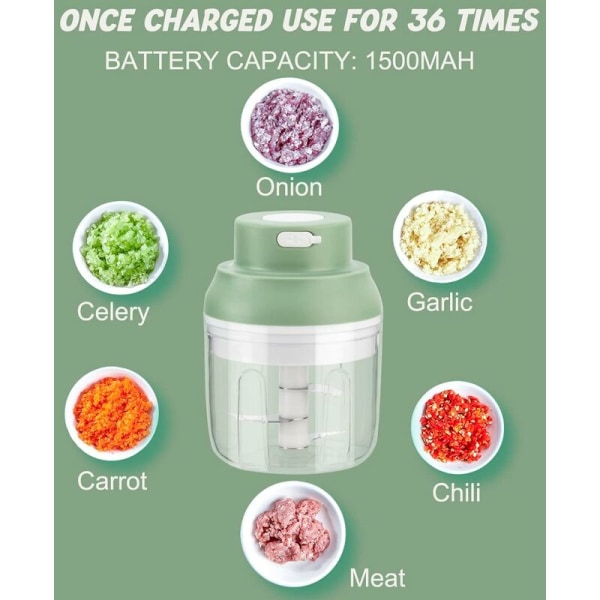 USB genopladelig elektrisk hakker, Mini grøntsagskutter, 250 ml kapacitet, Mini køkkenhakker med USB-oplader, foodprocessor, Ideel til løg,