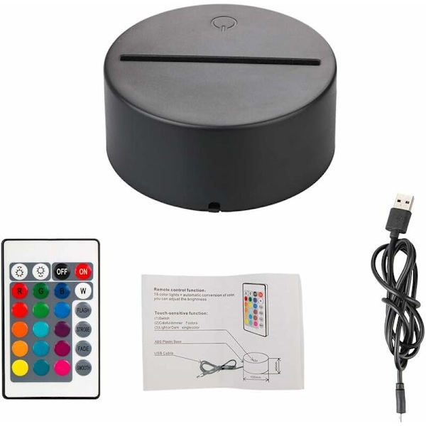 4x 3D Nattlampa LED-bas + Fjärrkontroll + USB-kabel Justerbar 7 Färger Dekorativa Ljus (4 st)