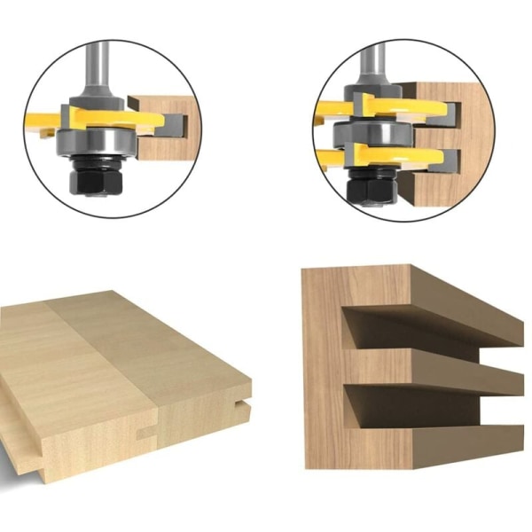 8MM Skaft Matchet Tunge og Spor Fresesett 3 Tenner T Form Tre Fres Trimming Tømmerverktøy