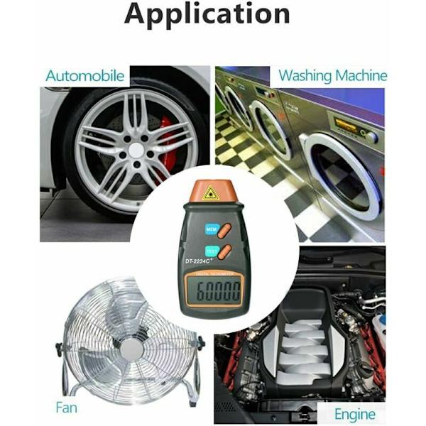 Laser-taskumittari Digitaalinen kosketukseton kierroslukumittari Alue 2,5RPM-99,999RPM Nestekidenäyttö 3 kpl heijastavaa nauhaa