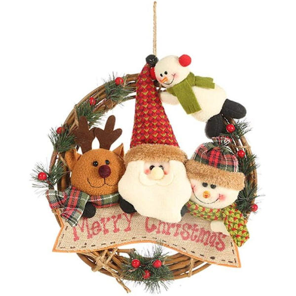 Julekrans Rattan Hængende Ring Julemand Ornament Dekoration til Dør Vægge Vindue Træ Hus 29cm