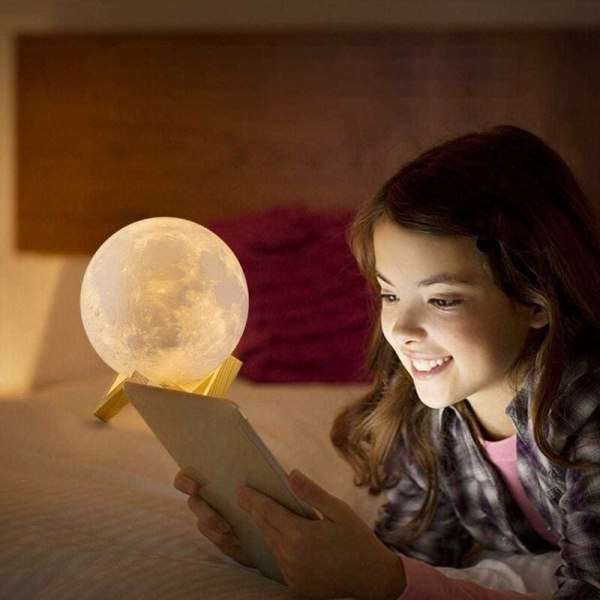 3D Månelampe, ALED LIGHT LED Nattelys 3 Farver Touch Luna Lampe, 15cm/5.9inch Diameter, USB Genopladelig Måne Nattelys til Soveværelse Stue