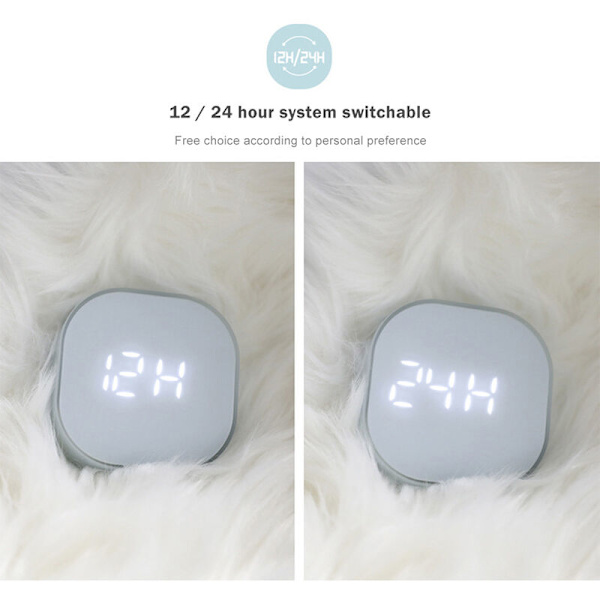 USB-driven tyst väckarklocka med kvadratisk form, intelligent temperaturmätning, magnetisk attraktion, skrivbordsdekoration, grön