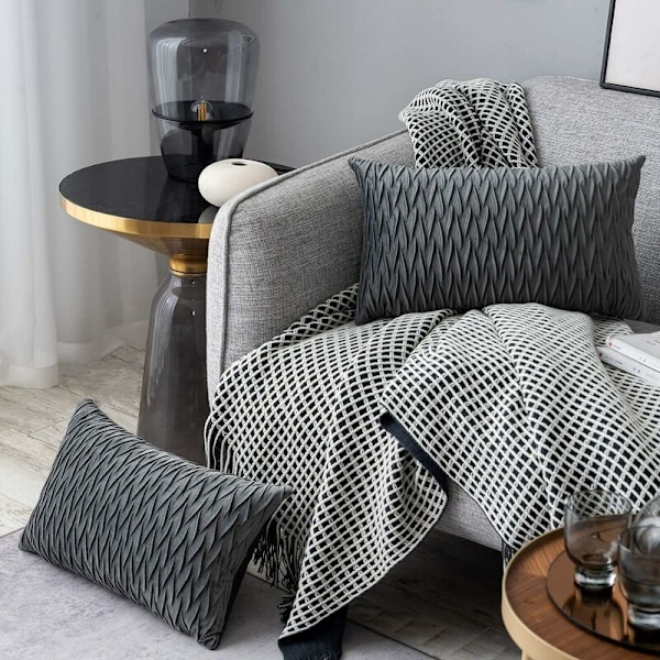 Sammetskuddar 30x50cm för Vardagsrumssoffa - Set om 6 Enkla Mönster Kvadratiska Kuddfodral Sovrumsdekoration, Grå