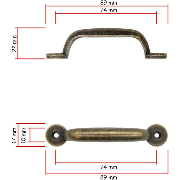 10 kpl Antiikkipronssiset Vetimet Laatikoille, Kaappeihin, Komodeille, Keittiöihin, Sivupöytiin, Rinnukkamalleihin, 90 x 22 mm