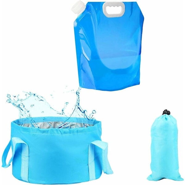 2 stk. Foldbar Campingspand Kit 16L Sammenklappelig Skål Bærbar Foldbar Vask AND Udendørs Foldbar Vandpose 5L Beholder Foldbar Vandopbevaring