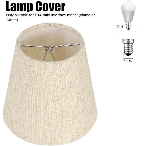 Kampagne, sæt med 6 små lampeskærme, lampeskærm i hessian til bordlampe og gulvlampe, beige nordisk lysekrone lampeskærm 3,5 x 5.