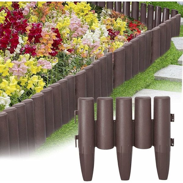 10-pack Trädgårdskanter i Trälook 2,8m Plastkant Polypropylen Trädgårdskanter Olika Former 28x24cm