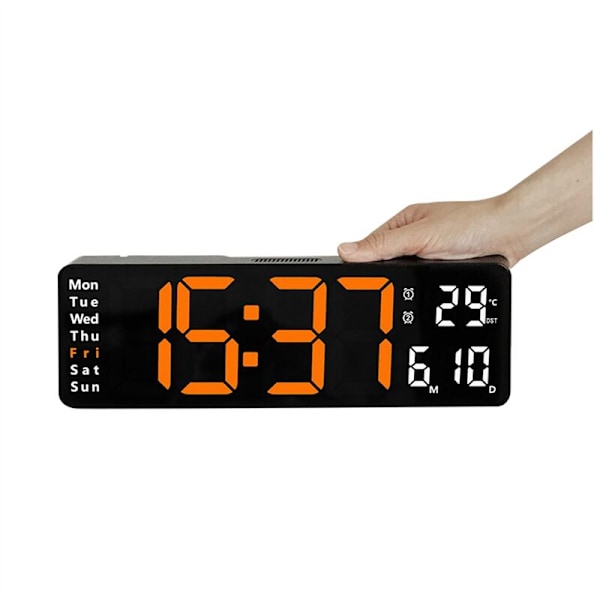 13 Tums Stor LED-Skärm Digital Väggklocka Bord Fjärrkontroll Väckarklocka Datum Vecka Timer Automatisk Dimmer Klocka-B
