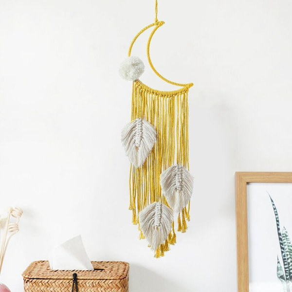 2 kpl Keltainen Boho Käsintehty Makramee Seinävaate Kuu Unelmien Saastaja Kudotut Lehdet Tapetti Koriste Käsityö Sisustus