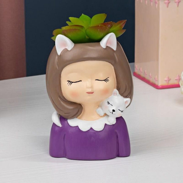 2 stk. serie søde pige harpiks pot sukkulent pot plante pot mode pige hoved planter vase indendørs udendørs